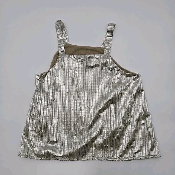 Anthropologie Top Womens Small Silver Tank Boxy Metallic Foil Maeve Shimmer - Picture 5 of 10